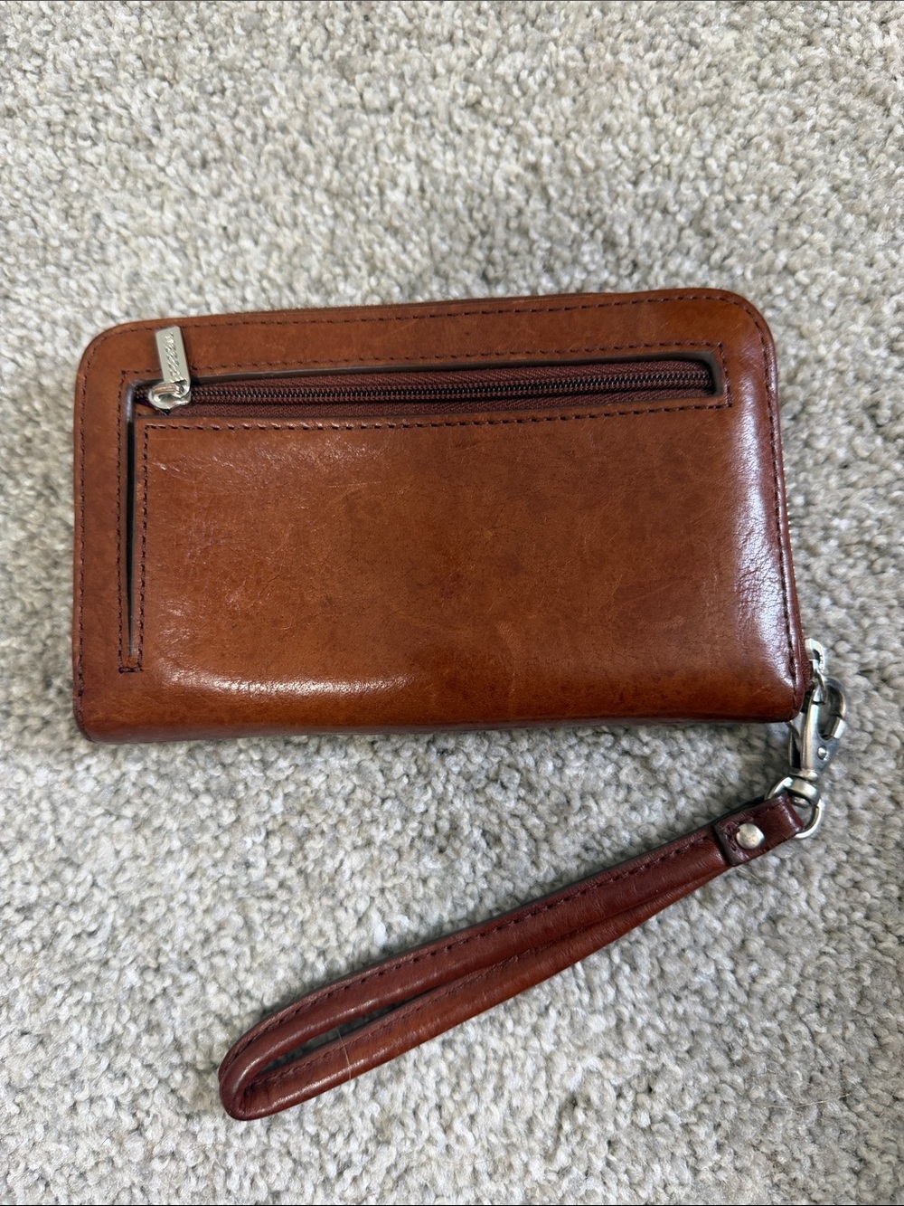 Fossil Cognac Brown Leather Zip Wristlet Card Holder - Picture 2 of 3